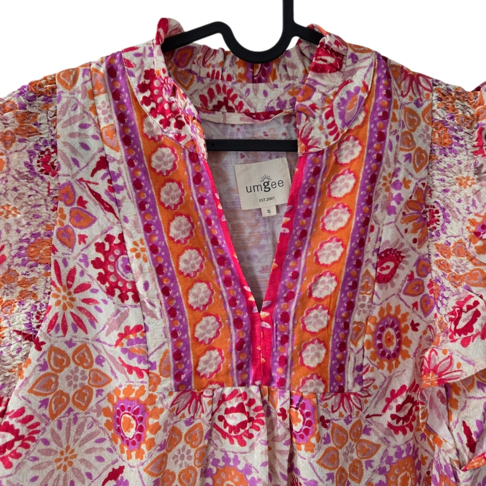 Umgee Floral Sunny Days Babydoll Mini Dress Pink Mix Flutter Sleeve Boho - Picture 5 of 11